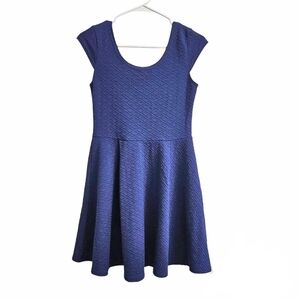 Womens Scoop Neck Keyhole Back Fit & Flare Skater Mini Dress, Navy Blue- Small